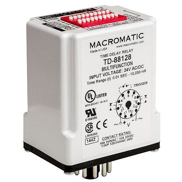 Macromatic Time Delay Relay, 24VAC/DC, 10A, SPDT TD-88168