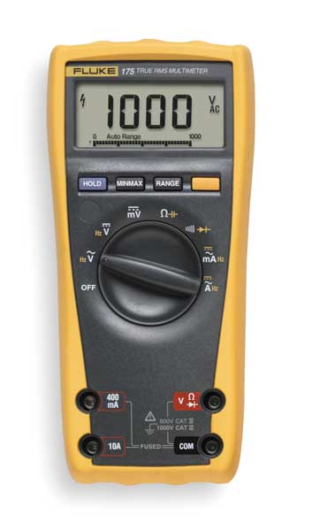Fluke Digital Multimeter, 1,000 Max. AC Volts, 1,000 Max. DC Volts, 10 Max. AC Amps, 10 Max. DC Amps FLK-175/CWG
