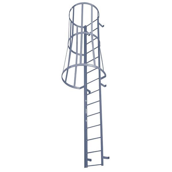 Cotterman 17 ft 3 in Fixed Ladder with Safety Cage, Steel, 18 Steps, Top Exit, Powder Coated Finish M18SC C1