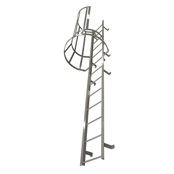 Cotterman 12 ft 3 in Fixed Ladder with Safety Cage, Steel, 13 Steps, Right Exit, Powder Coated Finish M13SC L9 C1