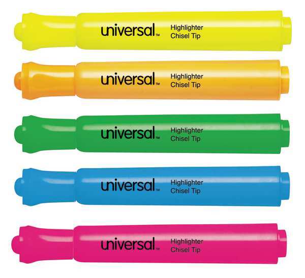 Universal Highlighter Set, Chisel Tip, Fluorescent Colors PK5 UNV08860