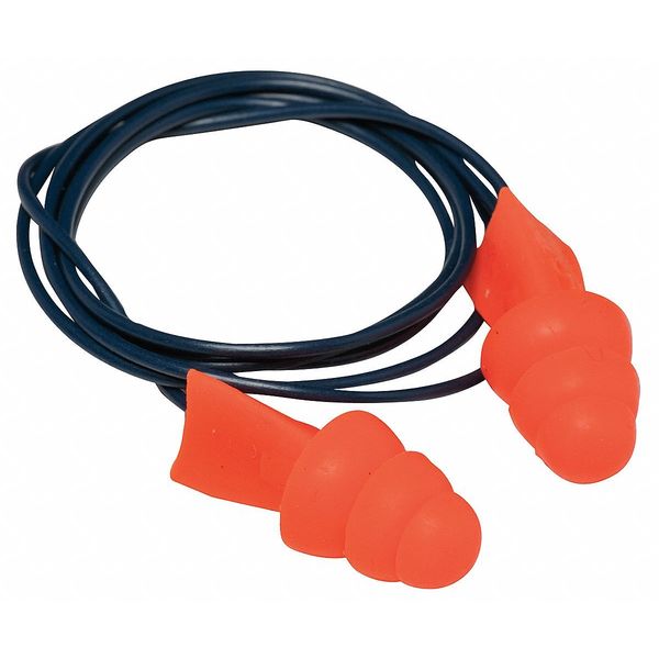 Tasco Tri-Grip Reusable Corded Ear Plugs, Metal Detectable, Flanged Shape, NRR 27 dB, M, Orange, 1 Pair 100-09012