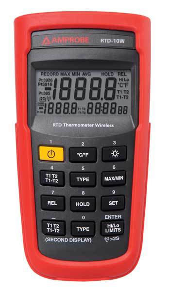 Amprobe Wireless FDA Digital RTD Thermometer, -328 Degrees to 1472 Degrees, -328 Degrees to 1166 Degrees F RTD-10W