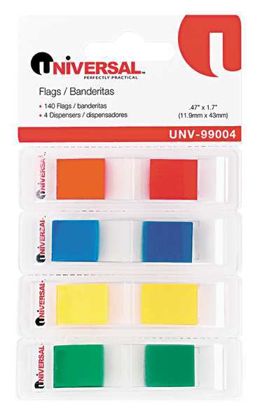 Universal One StickyFlags, 1/2"x1-3/4", Assorted, PK140 UNV99004