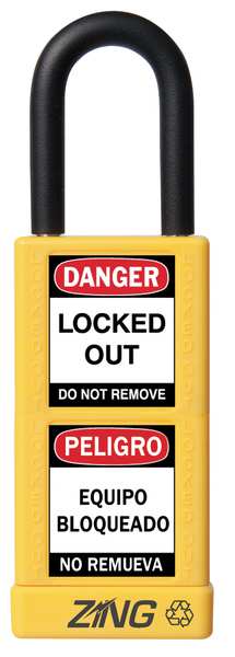 Zing Lockout Padlock, KD, Yellow, 3"H 7078