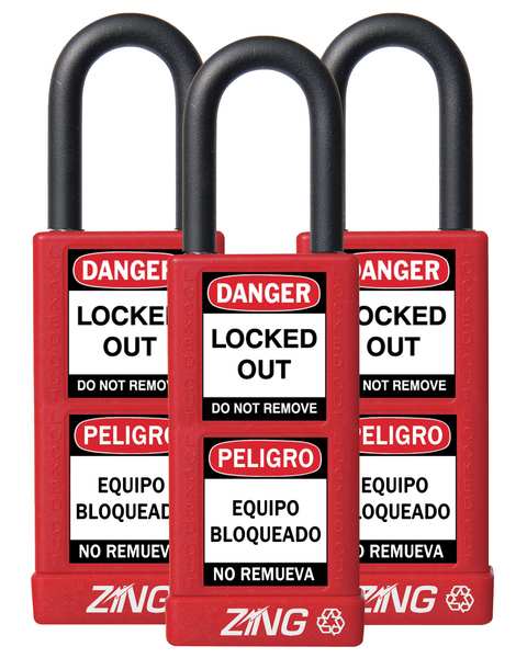 Zing Lockout Padlock, KA, Red, 3"H, PK3 7086