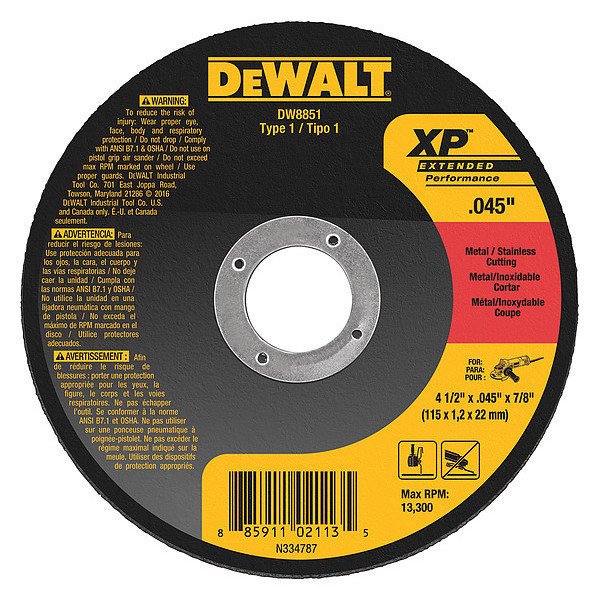 Dewalt 4-1/2" x .045" x 7/8" XP metal and stainless cutting DW8851