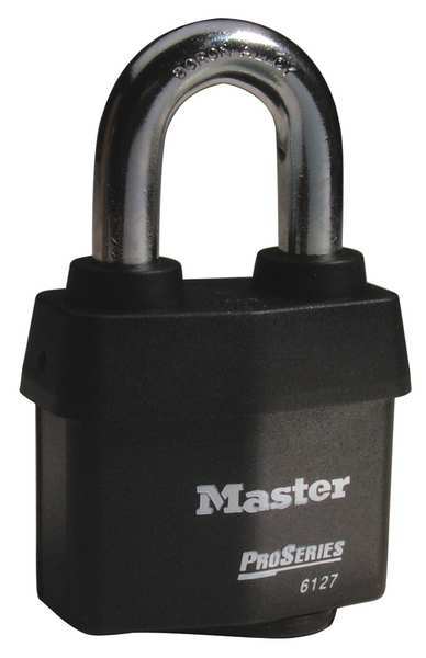 Master Lock Padlock, Keyed Alike, Standard Shackle, Rectangular Steel Body, Boron Shackle, 7/8 in W 6127KA