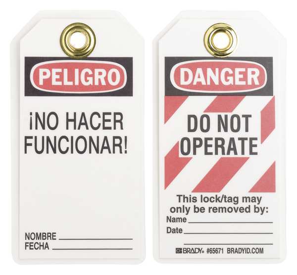 Brady Danger Bilingual Tag, 5-1/2 x 3 In, PK25 65671