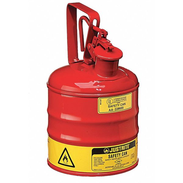 Justrite 1 gal Red Steel Type I Safety Can Flammables 10301