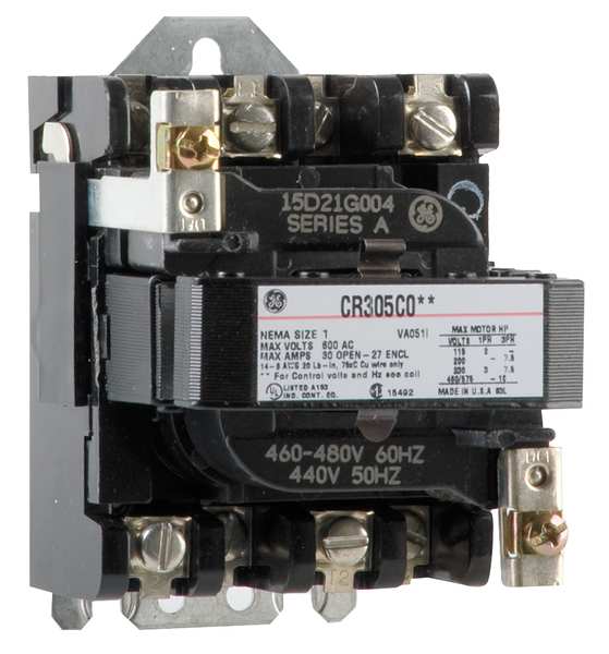 Ge 480VAC Non-Reversing Magnetic Contactor 3P 27A NEMA 1 CR305C004
