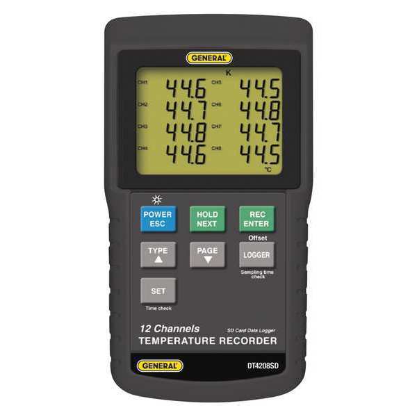 General Tools Temperature Recorder, Type K, 12 Inputs DT4208SD