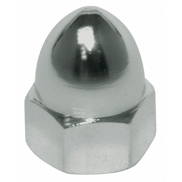 Zoro Select High Crown Cap Nut, #12-24, Steel, Plain, 33/64 in H, 10 PK CPB105