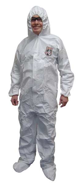 International Enviroguard Hooded Disposable Coveralls, 25 PK, White, Fabric, Zipper 8019-4XL