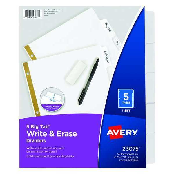 Avery Avery® Big Tab™ Write & Erase Dividers 23075, 5 White Tabs, 1 Set 7278223075