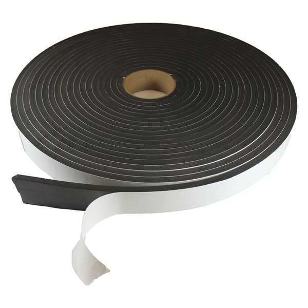 Foam Strip, Water-Resistant Closed Cell, 1 in W, 50 ft L, 1/8 in Thick,  Black