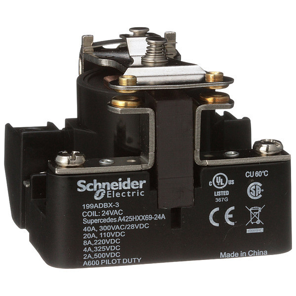 Schneider Electric Open Power Relay, 4 Pin, 24VAC, SPST-NO 199ADBX-3