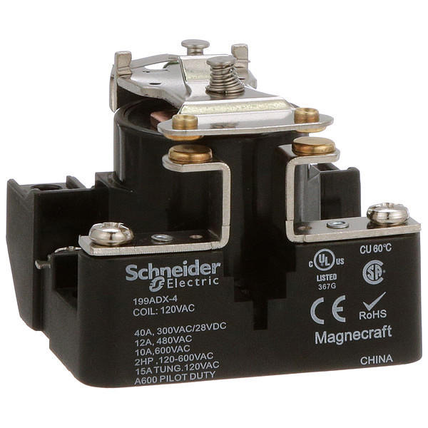 Schneider Electric Open Power Relay, Surface Mounted, SPST-NO, 120V AC, 4 Pins, 1 Poles 199ADX-4