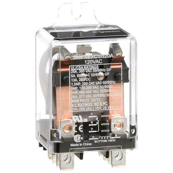 Schneider Electric Enclosed Power Relay, Surface (Side Flange) Mounted, DPDT, 120V AC, 8 Pins, 2 Poles 389FXBXC1-120A