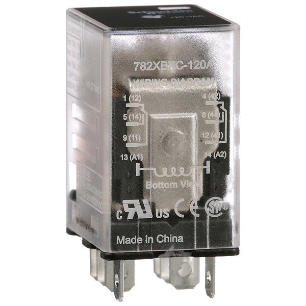 Schneider Electric General Purpose Relay, 120V AC Coil Volts, Square, 8 Pin, DPDT 782XBXC-120A