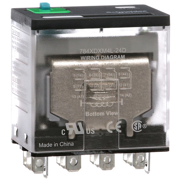 Schneider Electric General Purpose Relay, 24V DC Coil Volts, Square, 14 Pin, 4PDT 784XDXM4L-24D