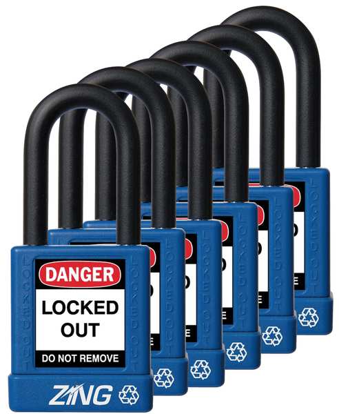 Zing Lockout Padlock, KA, Blue, 1-3/4"H, PK6 7065