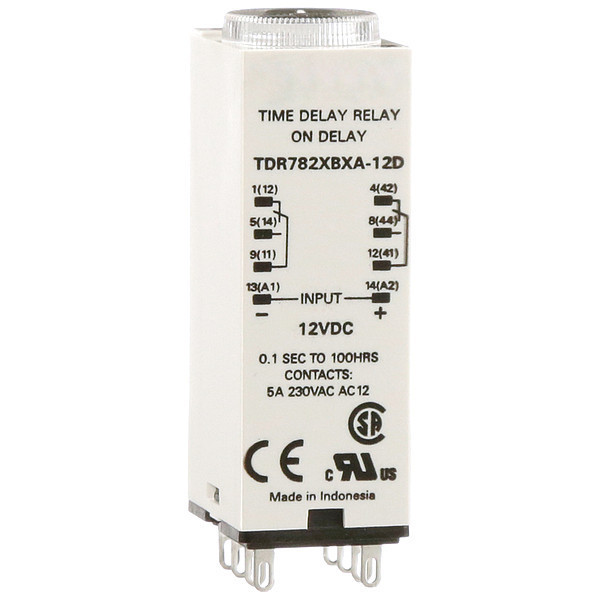 Schneider Electric Time Delay Relay, 12VDC, 5A, DPDT, 0.1 sec. TDR782XBXA-12D