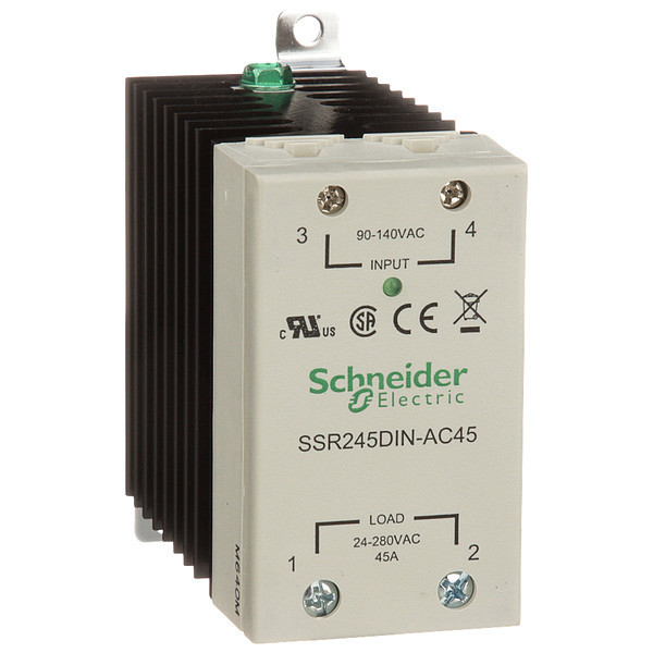 Schneider Electric Solid State Relay, 90 to 280VAC, 45A SSR245DIN-AC45