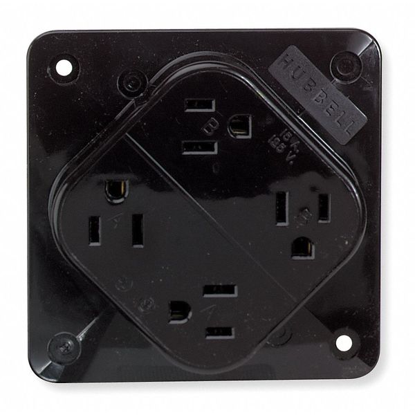 Hubbell Receptacle, 15 A Amps, 125V AC, Surface Mount, Quad Outlet, 5-15R, Brown HBL415