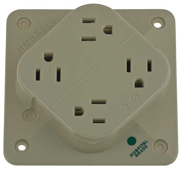 Hubbell Receptacle, 15 A Amps, 125V AC, Surface Mount, Quad Outlet, 5-15R, Ivory HBL415HI