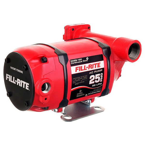 Fill-Rite Fuel Transfer Pump, 120V AC, 25 gpm Max. Flow Rate , 1/3 HP, Cast Iron, 1-1/4 in FNPT Inlet NX25-120NF-PX