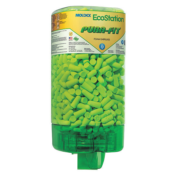 Moldex Disposable Uncorded Ear Plugs with Dispenser, Bullet Shape, 33 dB, 500 Pairs, Green 6705