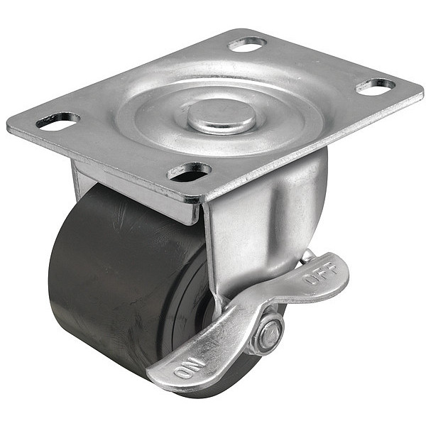 Shepherd Caster 2" X 1-13/16" Non-Marking Polyolefin Log Swivel Caster, Side Brake, Loads Up To 300 lb C0020120ZN-POL01(KK)B