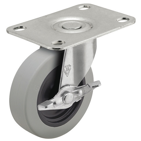 Shepherd Caster 2" X 13/16" Non-Marking Polyurethane Swivel Caster, Side Brake, Loads Up To 90 lb PRE20108ZN-TPUB