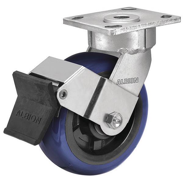 Albion 6" X 2" Non-Marking Polyurethane Premium Swivel Caster, Face Brake, Loads Up To 1100 lb 18EG06229SFBE