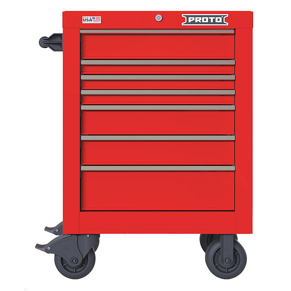 Proto Velocity Rolling Tool Cabinet, 7 Drawer, Red, Steel, 27 in W x 22-1/2 in D x 38-1/2 in H JSTV2739RS07RD