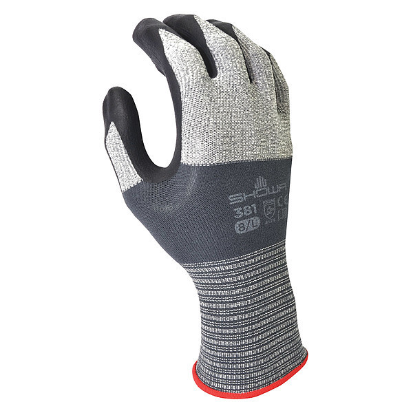 Showa Coated Gloves, Blk/Gr, L, VF, 160F88, PR 381L-08-V