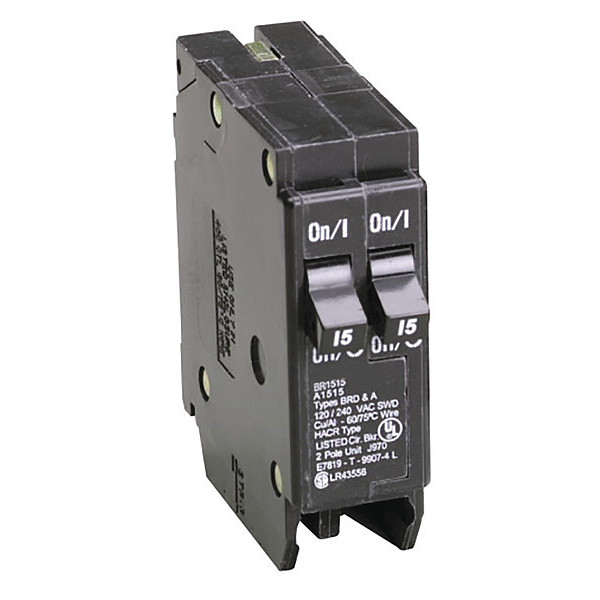 Eaton Circuit Breaker, BR Series 15A, 1 Pole, 120/240V AC BR1515