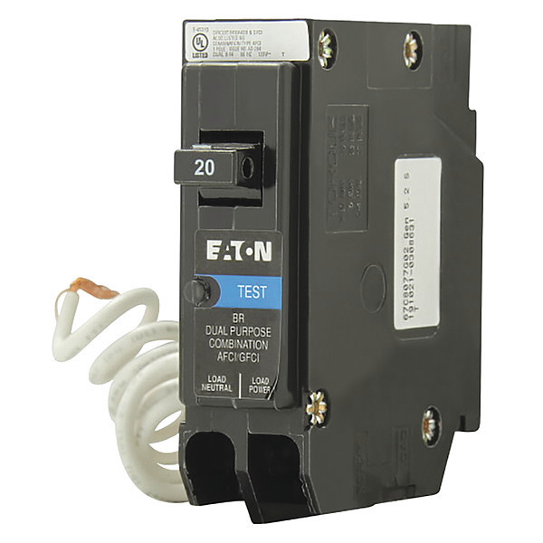 Eaton Circuit Breaker, BR Series 20A, 1 Pole, 120V AC BRP120DF