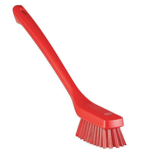 Remco 1 73/100 in W Scrub Brush, Stiff, 12 in L Handle, 4 33/100 in L Brush, Red, Plastic 41854