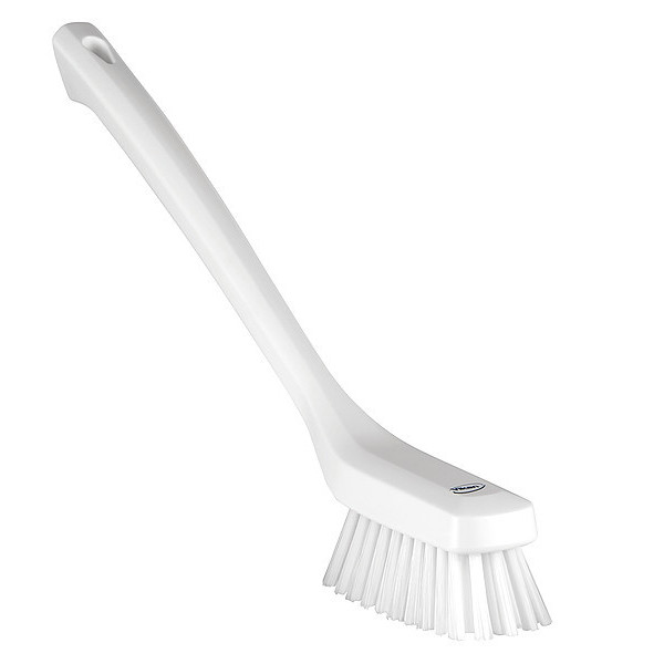 Vikan 1 73/100 in W Scrub Brush, Stiff, 12 in L Handle, 4 33/100 in L Brush, White, Plastic 41855