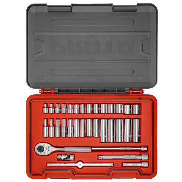 Proto 3/8 in Drive Socket Set Metric 34 Pieces 6 mm to 19 mm , Chrome J52234S