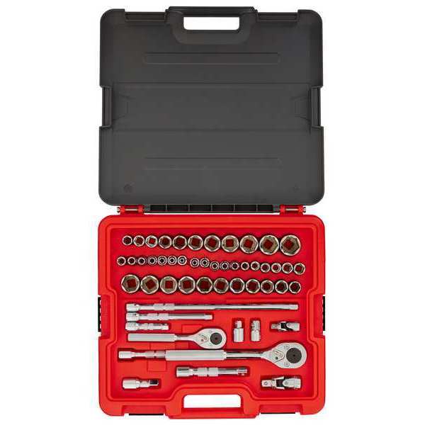 Proto 3/8 in, 1/2 in Drive Socket Set Metric, SAE 52 Pieces 3/8 in to 1 1/8 in, 5.5 mm to 23 mm , Chrome J52352S