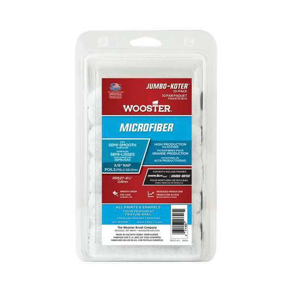Wooster 4-1/2" Paint Roller Cover, 3/8" Nap, Microfiber, 10 PK RR527-4 1/2