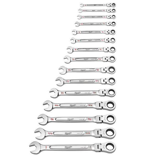Milwaukee Tool 15 pc. SAE Flex Head Ratcheting Combination Wrench Set 48-22-9413