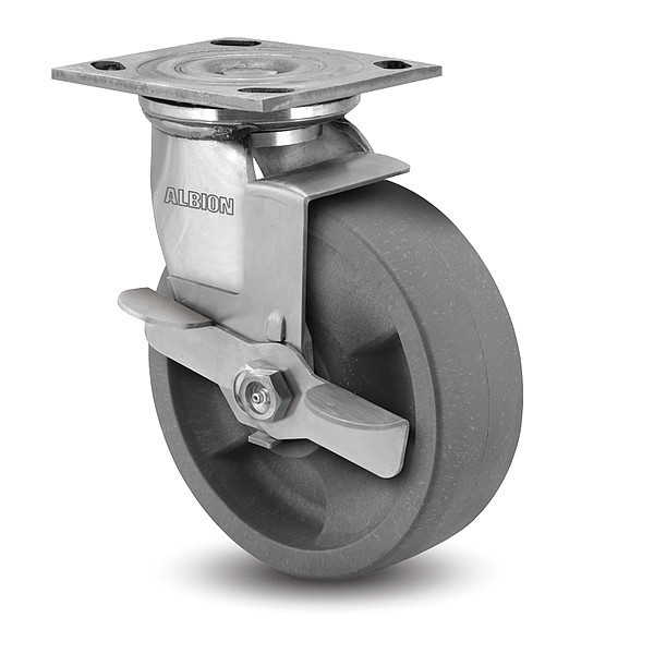 Albion 6" X 2" Non-Marking Nylon Hd Glass Filled Swivel Caster, Face Brake, Loads Up To 1200 lb 05DT06201SFBD