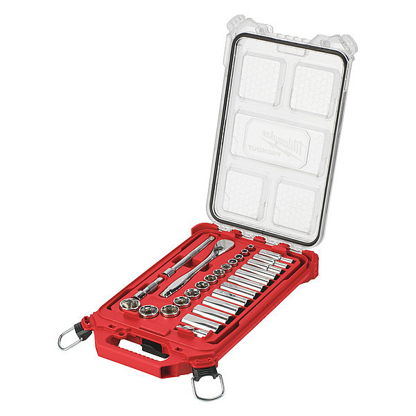 Milwaukee Tool 3/8” Drive 28pc Ratchet & Socket Set w/PACKOUT Compact Organizer - SAE 48-22-9481