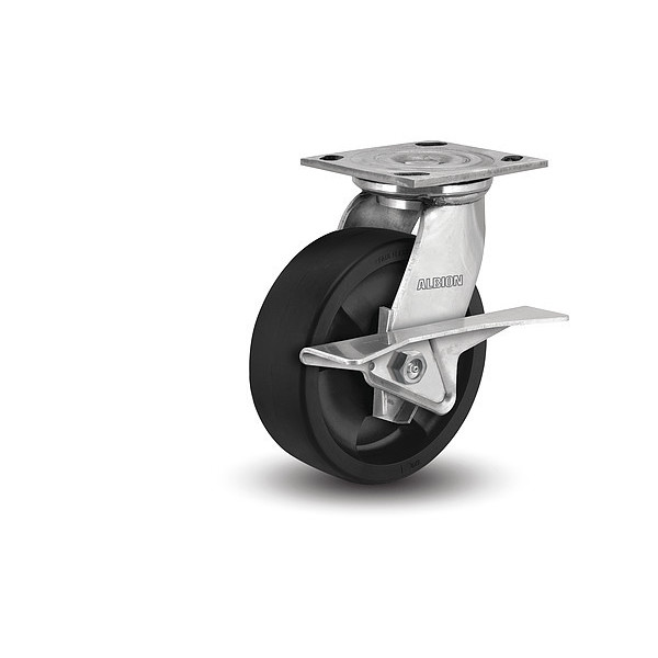 Albion 6" X 2" Non-Marking Nylon Glass Filled Hi Temp Swivel Caster, Cam Brake, Loads Up To 1200 lb 05HT06201SCB