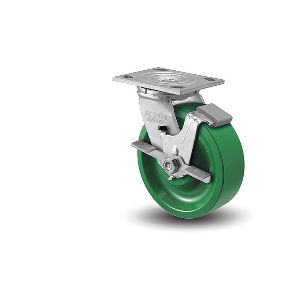 Albion 5" X 2" Non-Marking Polyurethane X-Treme Swivel Caster, Face Brake, Loads Up To 1000 lb 16XI05201SFBA