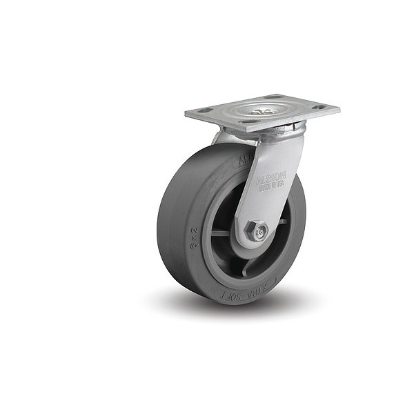 Albion 4" X 2" Non-Marking Rubber Soft Flat Swivel Caster, No Brake, Loads Up To 350 lb 16XS04201S